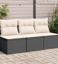 Gartensofa mit Kissen 3-Sitzer Schwarz Poly Rattan