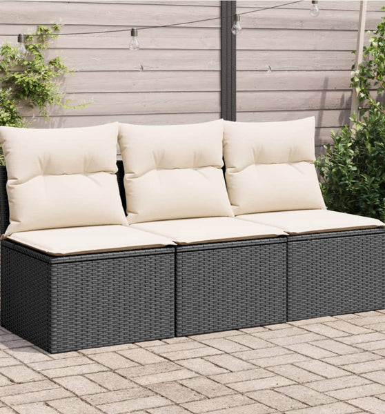 Gartensofa mit Kissen 3-Sitzer Schwarz Poly Rattan