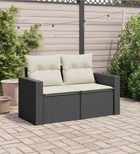 Gartensofa mit Kissen 2-Sitzer Schwarz Poly Rattan