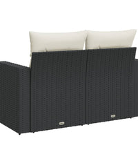 Gartensofa mit Kissen 2-Sitzer Schwarz Poly Rattan