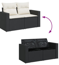 Gartensofa mit Kissen 2-Sitzer Schwarz Poly Rattan