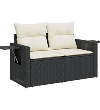 Gartensofa mit Kissen 2-Sitzer Schwarz Poly Rattan