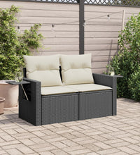 Gartensofa mit Kissen 2-Sitzer Schwarz Poly Rattan