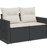 Gartensofa mit Kissen 2-Sitzer Schwarz Poly Rattan