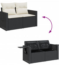 Gartensofa mit Kissen 2-Sitzer Schwarz Poly Rattan