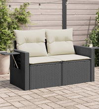 Gartensofa mit Kissen 2-Sitzer Schwarz Poly Rattan