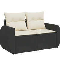 Gartensofa mit Kissen 2-Sitzer Schwarz Poly Rattan