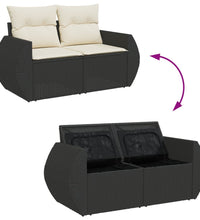 Gartensofa mit Kissen 2-Sitzer Schwarz Poly Rattan