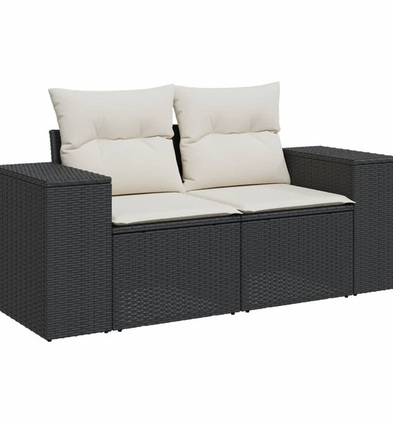 Gartensofa mit Kissen 2-Sitzer Schwarz Poly Rattan