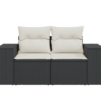 Gartensofa mit Kissen 2-Sitzer Schwarz Poly Rattan