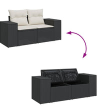 Gartensofa mit Kissen 2-Sitzer Schwarz Poly Rattan