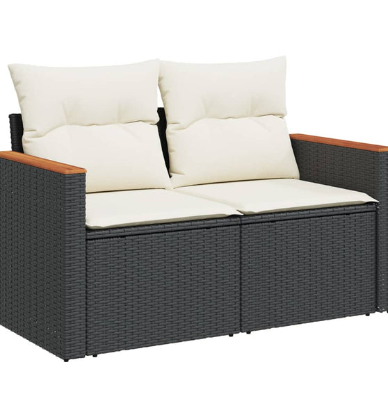 Gartensofa mit Kissen 2-Sitzer Schwarz Poly Rattan