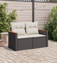 Gartensofa mit Kissen 2-Sitzer Schwarz Poly Rattan