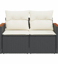 Gartensofa mit Kissen 2-Sitzer Schwarz Poly Rattan