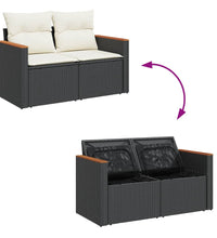 Gartensofa mit Kissen 2-Sitzer Schwarz Poly Rattan