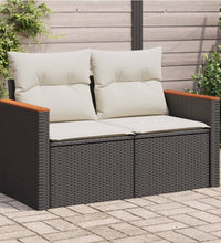 Gartensofa mit Kissen 2-Sitzer Schwarz Poly Rattan