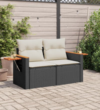 Gartensofa mit Kissen 2-Sitzer Schwarz Poly Rattan