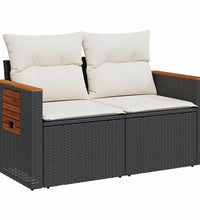 Gartensofa mit Kissen 2-Sitzer Schwarz Poly Rattan