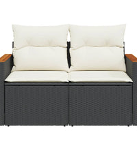 Gartensofa mit Kissen 2-Sitzer Schwarz Poly Rattan