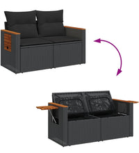 Gartensofa mit Kissen 2-Sitzer Schwarz Poly Rattan