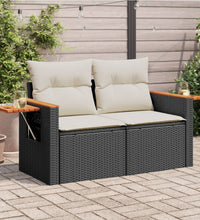 Gartensofa mit Kissen 2-Sitzer Schwarz Poly Rattan