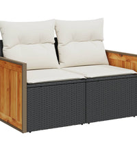 Gartensofa mit Kissen 2-Sitzer Schwarz Poly Rattan