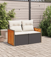 Gartensofa mit Kissen 2-Sitzer Schwarz Poly Rattan