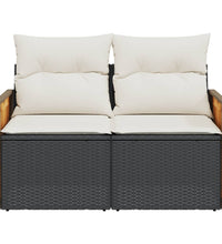 Gartensofa mit Kissen 2-Sitzer Schwarz Poly Rattan