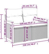 Gartensofa mit Kissen 2-Sitzer Schwarz Poly Rattan