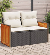 Gartensofa mit Kissen 2-Sitzer Schwarz Poly Rattan