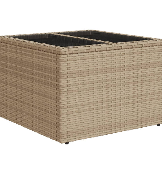 Gartentisch mit Glasplatte Beige 55x55x37 cm Poly Rattan