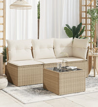 Gartentisch mit Glasplatte Beige 55x55x37 cm Poly Rattan