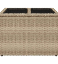 Gartentisch mit Glasplatte Beige 55x55x37 cm Poly Rattan