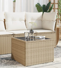 Gartentisch mit Glasplatte Beige 55x55x37 cm Poly Rattan