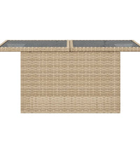 Gartentisch mit Glasplatte Beige 100x55x73 cm Poly Rattan