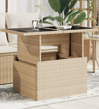 Gartentisch mit Glasplatte Beige 100x55x73 cm Poly Rattan