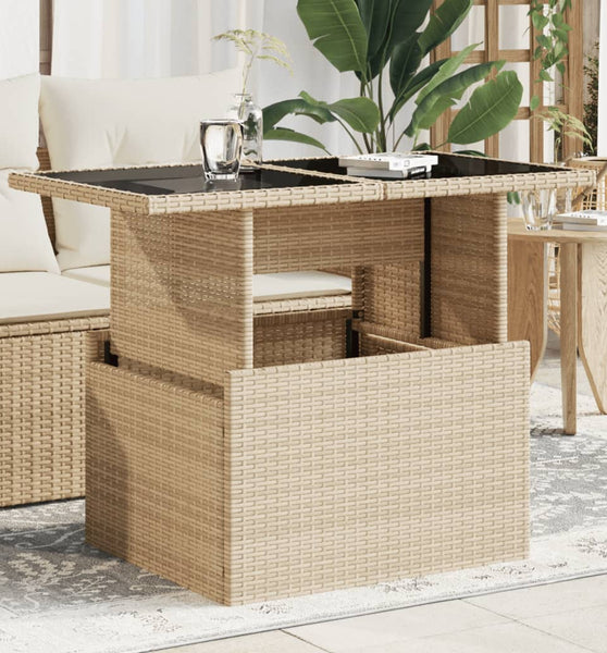 Gartentisch mit Glasplatte Beige 100x55x73 cm Poly Rattan