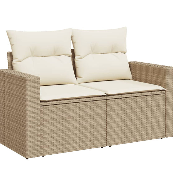 Gartensofa mit Kissen 2-Sitzer Beige Poly Rattan