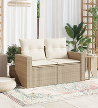 Gartensofa mit Kissen 2-Sitzer Beige Poly Rattan
