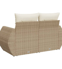 Gartensofa mit Kissen 2-Sitzer Beige Poly Rattan