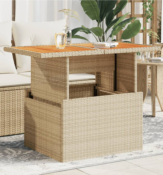 Gartentisch Beige 100x55x73 cm Poly Rattan und Akazienholz