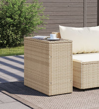 Garten-Beistelltisch Glasplatte Beige 58x27,5x55 cm Poly Rattan