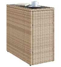 Garten-Beistelltisch Glasplatte Beige 58x27,5x55 cm Poly Rattan