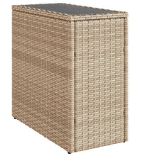 Garten-Beistelltisch Glasplatte Beige 58x27,5x55 cm Poly Rattan