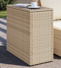 Garten-Beistelltisch Glasplatte Beige 58x27,5x55 cm Poly Rattan