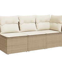 Gartensofa mit Kissen 3-Sitzer Beige Poly Rattan