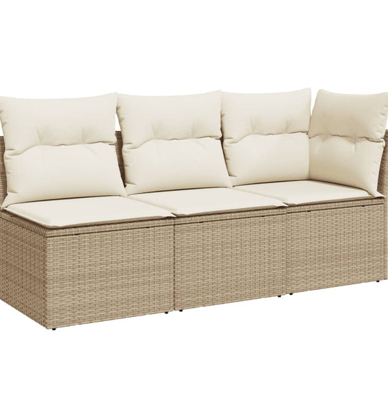 Gartensofa mit Kissen 3-Sitzer Beige Poly Rattan