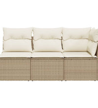 Gartensofa mit Kissen 3-Sitzer Beige Poly Rattan