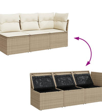 Gartensofa mit Kissen 3-Sitzer Beige Poly Rattan