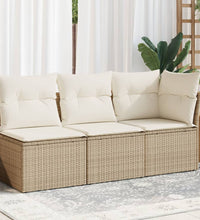 Gartensofa mit Kissen 3-Sitzer Beige Poly Rattan